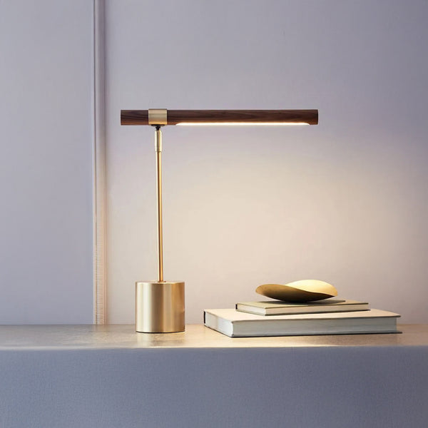 Lampe de Table Élégance Dorée – Design Bois & Métal Brossé